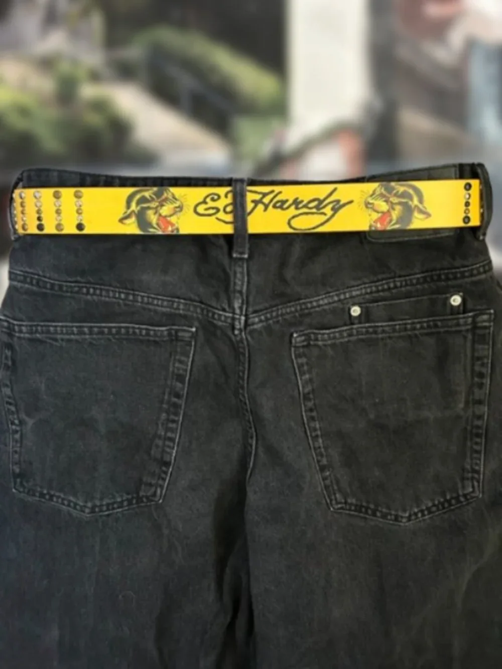 Ed Hardy Studded Tattoo Graphic Leather Belt